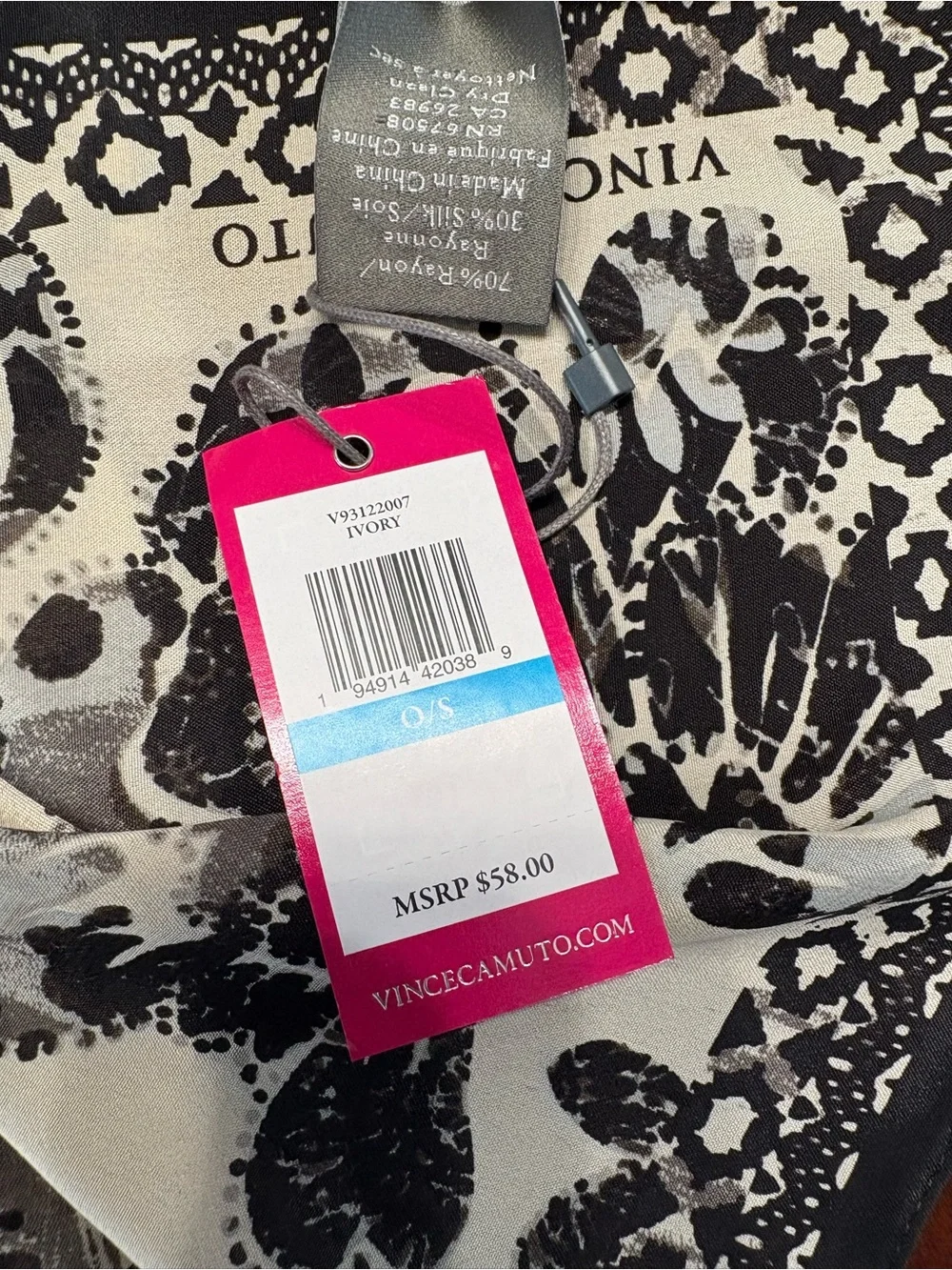 Vince Camuto Black & Cream Floral Border Wrap Scarf